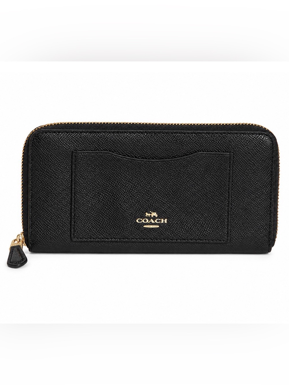 COACH Black Continental Accordion Leather Zip Around Wallet